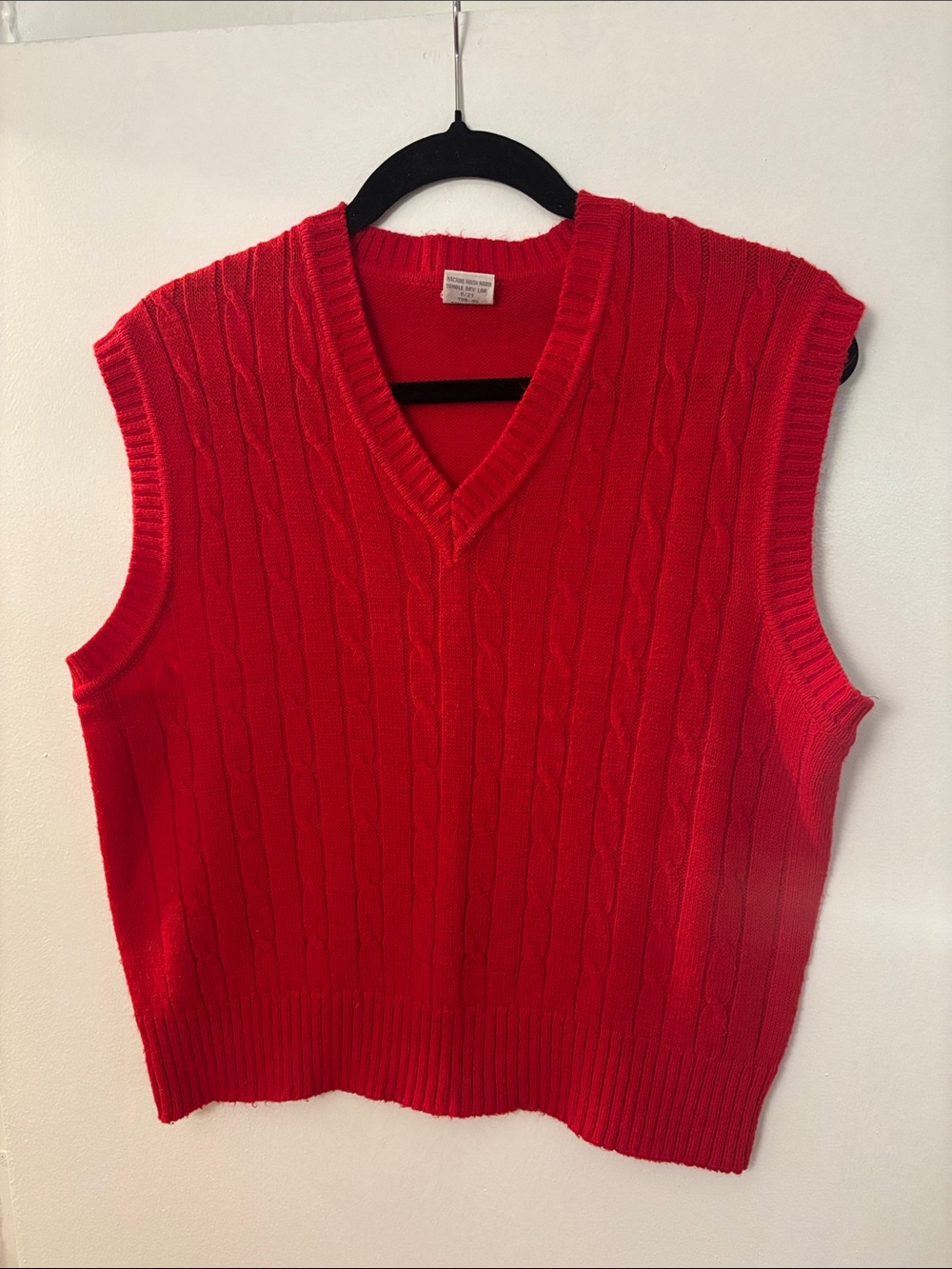 1970s Vintage Sears Red Cable Knit V-Neck Sweater Vest